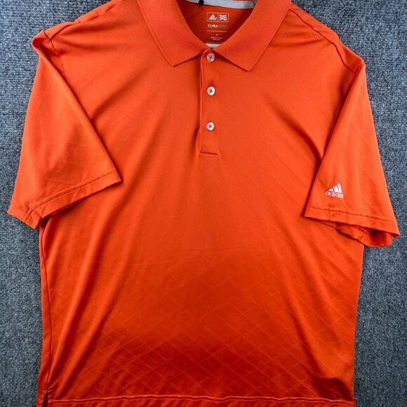 Adidas Golf Short Sleeve Men's Polo Shirt Orange Large Geometric Adult Polyester - Picture 2 of 16
